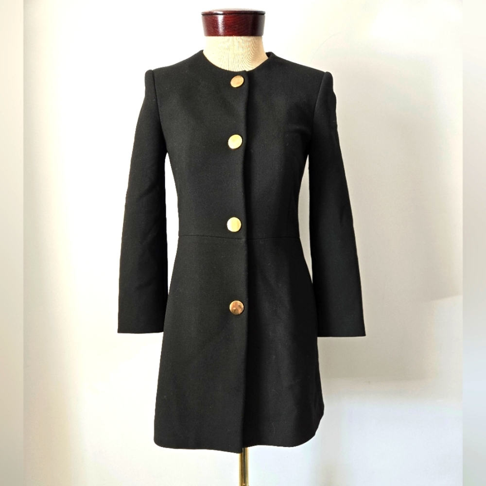 Zara Black Dress Coat with Gold Buttons. Size XS